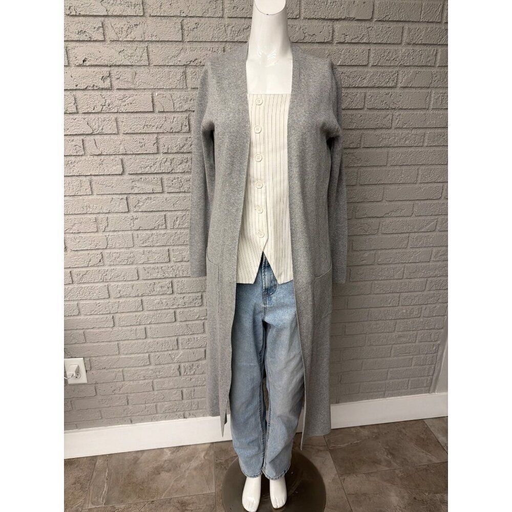 Kaisley Women’s Gray Open Front Pockets Long Cardigan Size M